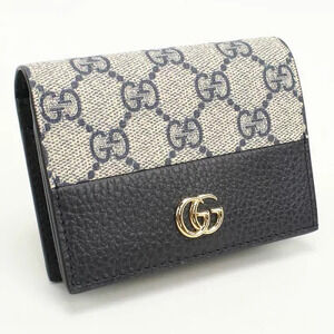 GUCCI Bi fold Wallet Card Case GG Supreme Navy Blue